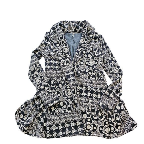 Free People Women's Blazer Jacket Flare Cardigan Black and White Floral size S - Picture 6 of 13